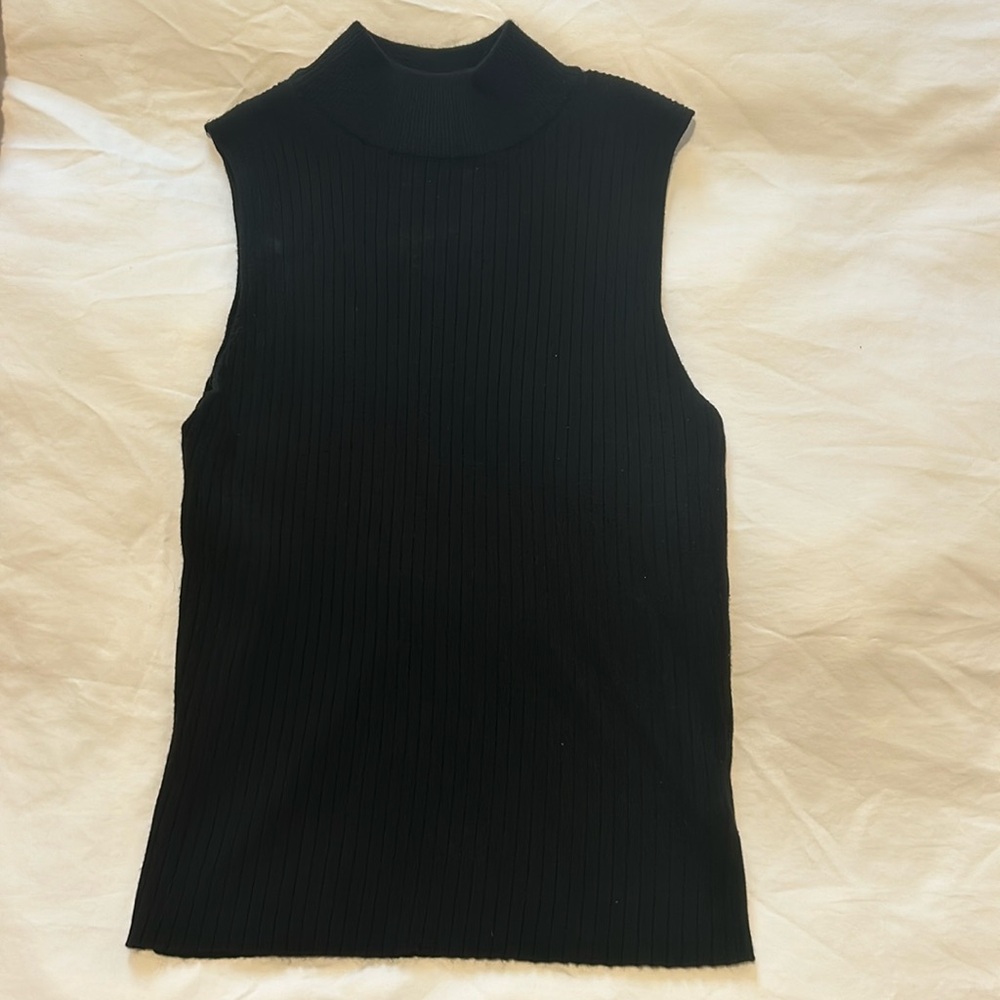 Black mock neck sleeveless sweater